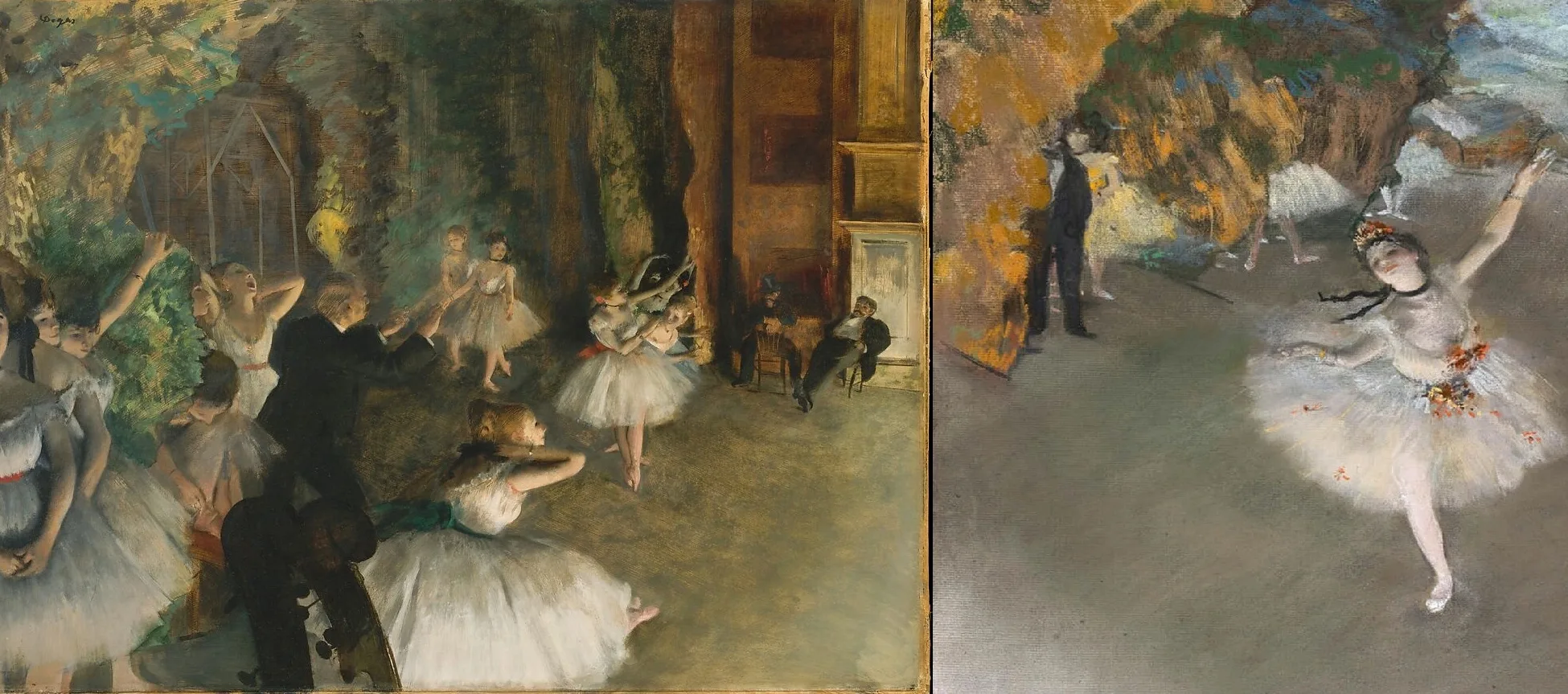 Subscribers depicted as dark figures in the background during ballet rehearsals in Degas’s paintings Image